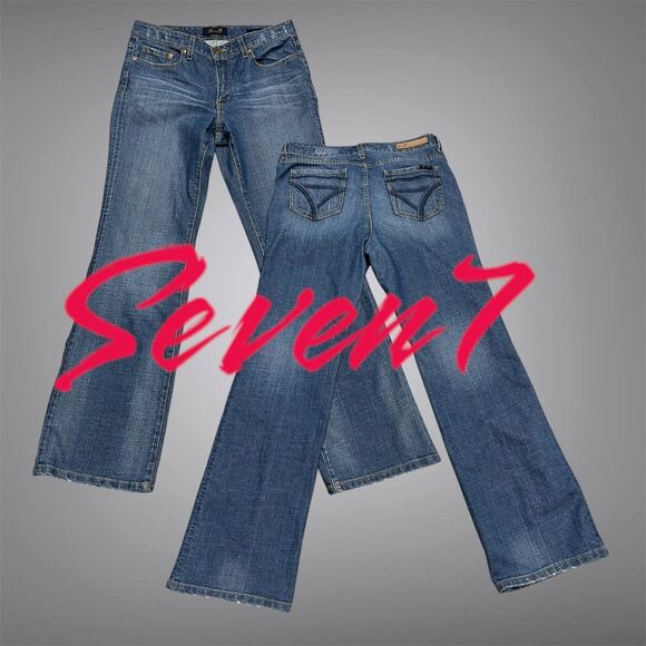 Seven7 Flare Jeans Size 10 Medium Wash Classic Fit - Picture 1 of 15